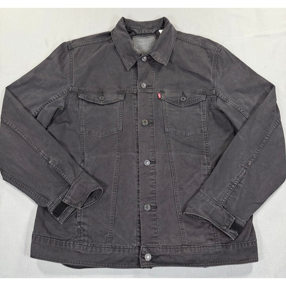 Levi's Trucker Jacket Mens XL Black Denim Stretch Faded Distressed 72334
